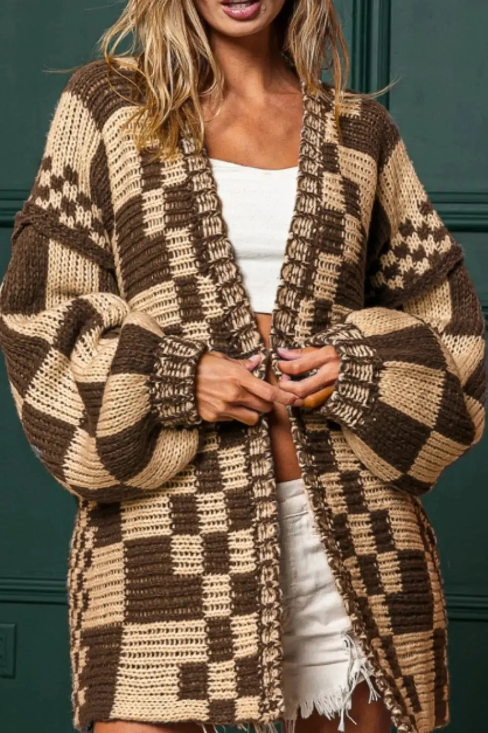 'Celandine' Checkered Drop Shoulder Cardigan