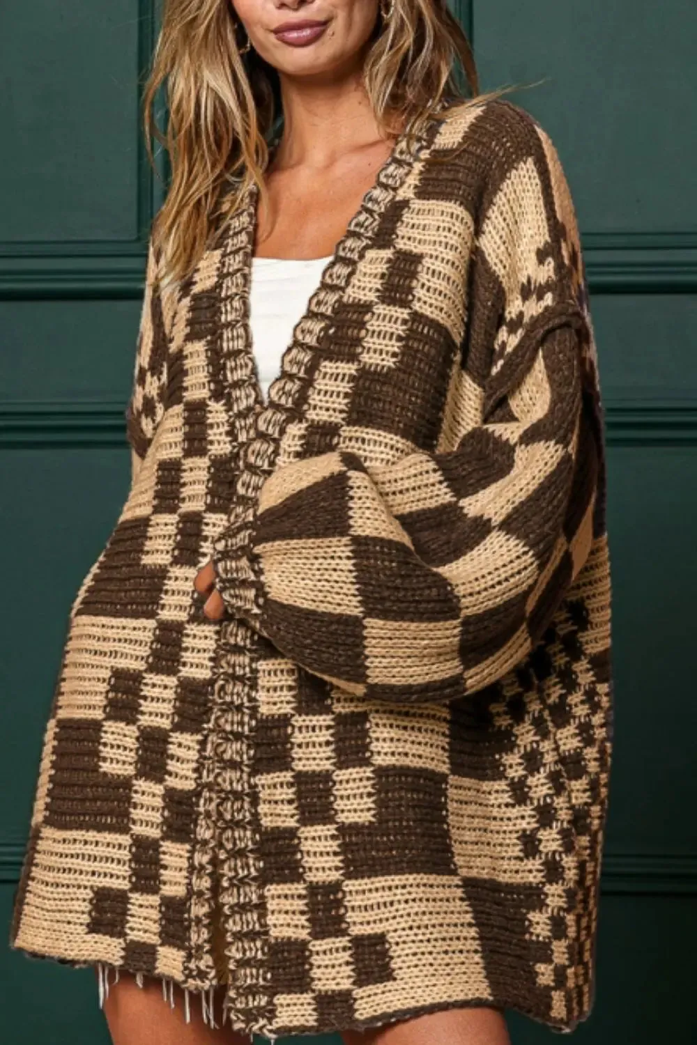 'Celandine' Checkered Drop Shoulder Cardigan