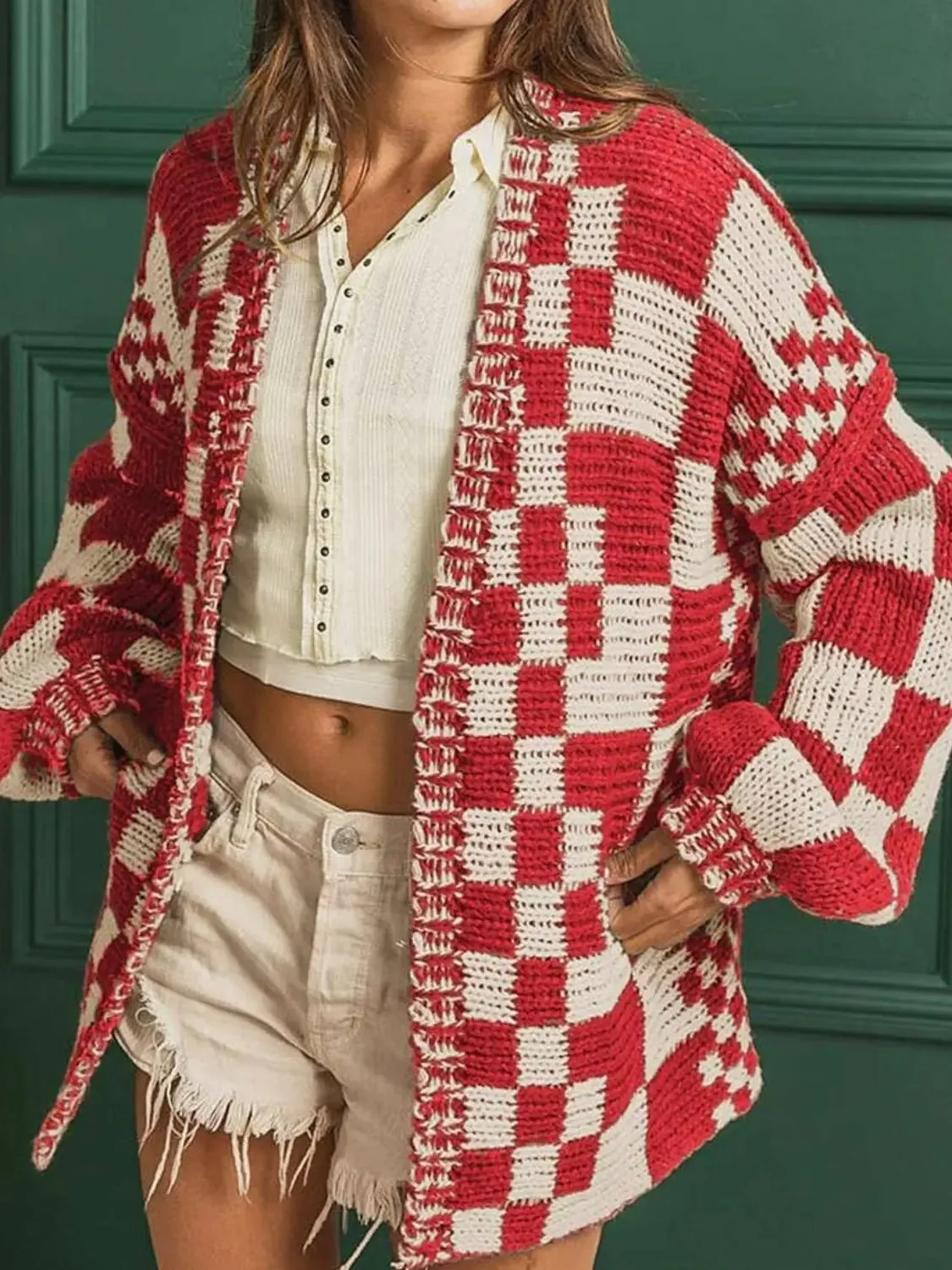 'Celandine' Checkered Drop Shoulder Cardigan