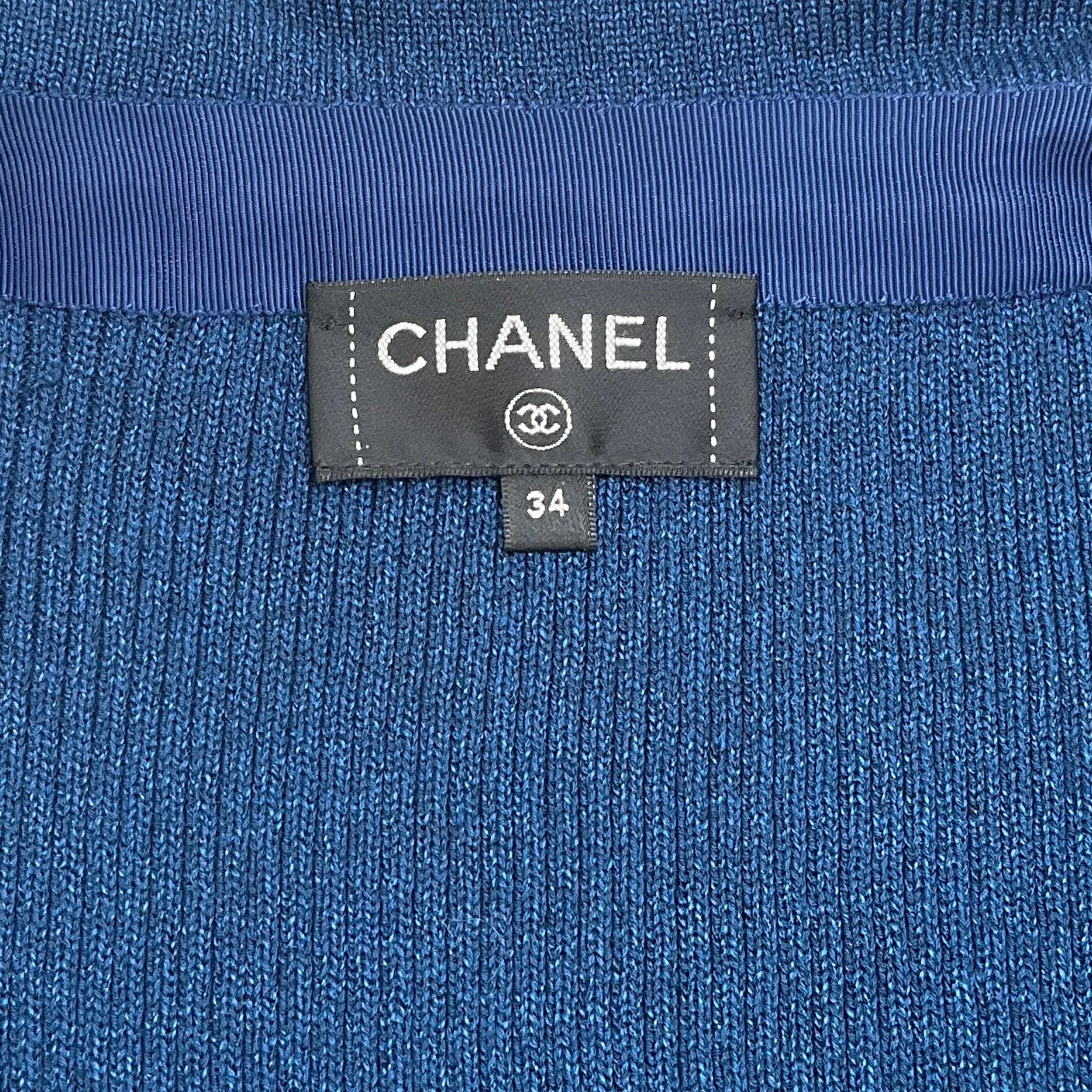 Chanel Cobalt Blue Ribbed Cardigan Sweater