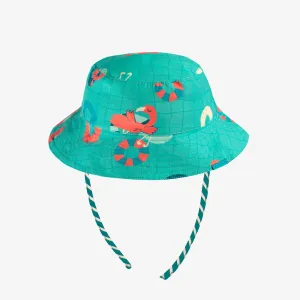 Chapeau de soleil bleu réversible, bébé || Blue striped sun hat, reversible, baby