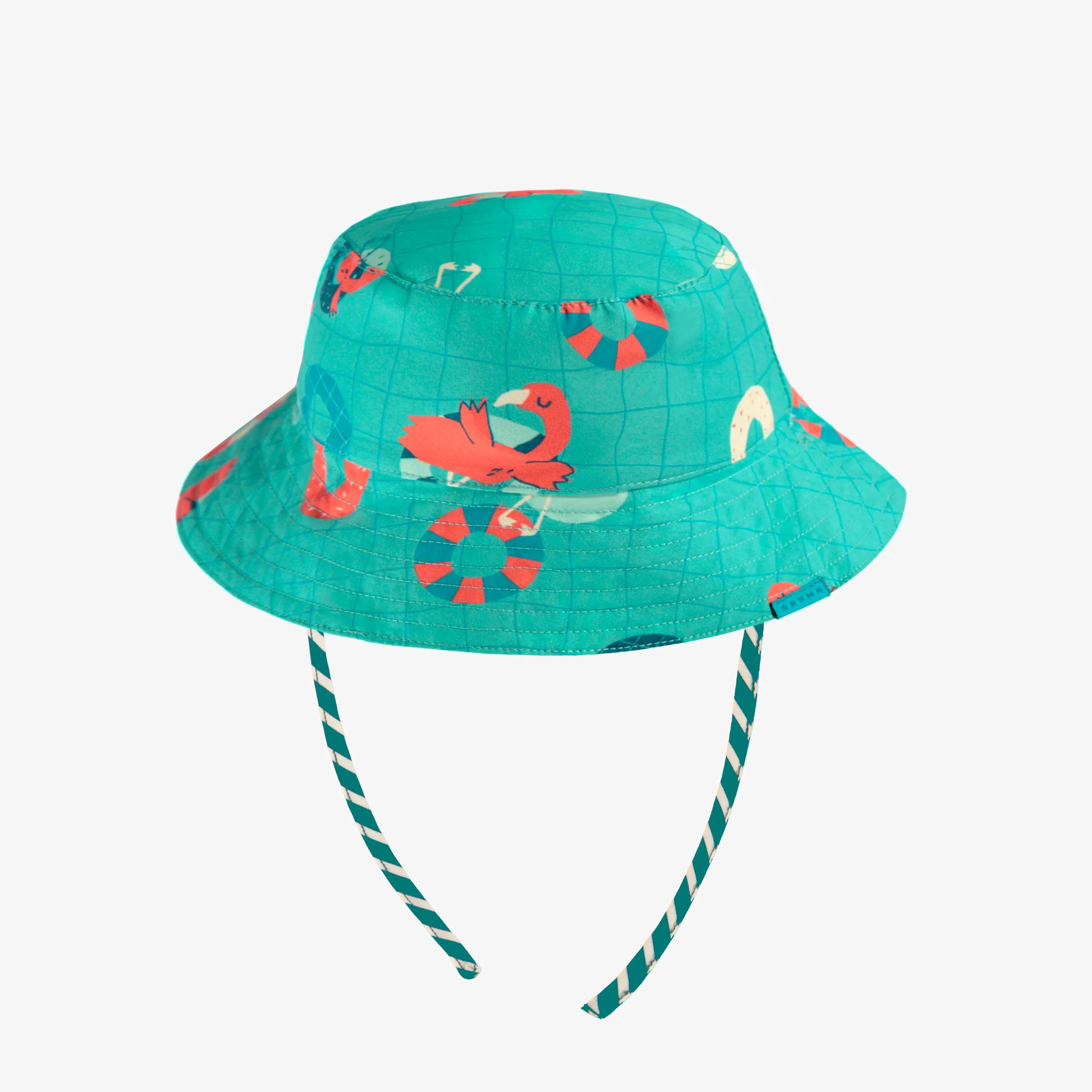 Chapeau de soleil bleu réversible, bébé || Blue striped sun hat, reversible, baby