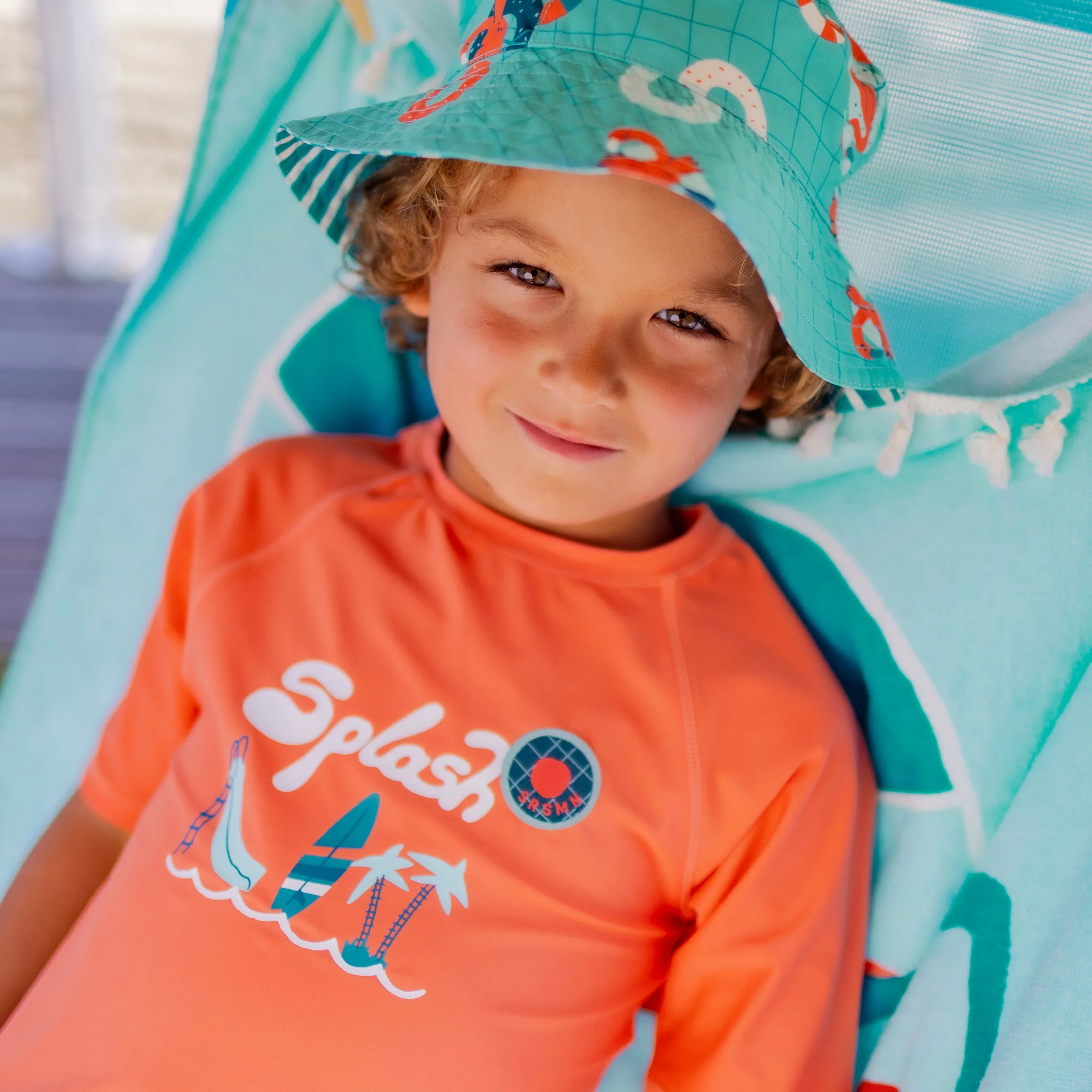 Chapeau de soleil bleu réversible, enfant || Reversible blue sun hat, child