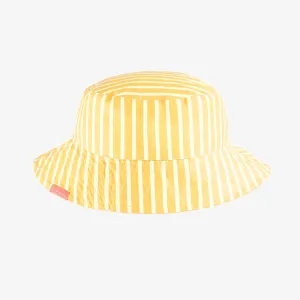 Chapeau de soleil rose réversible jaune et blanc à rayures, enfant || Pink sun hat reversible yellow and white stripes, child
