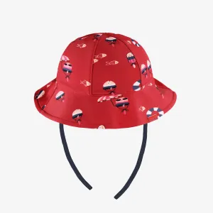 Chapeau de soleil rouge réversible marine avec motif, bébé || Red reversible navy sun hat with all over print, baby