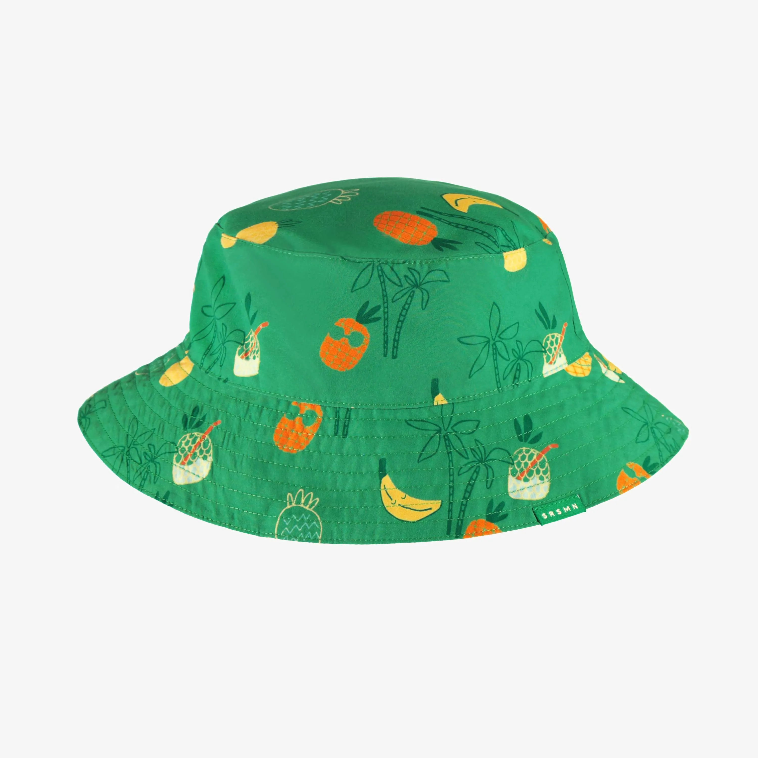 Chapeau de soleil réversible vert à rayures, enfant || Reversible green striped sun hat, child