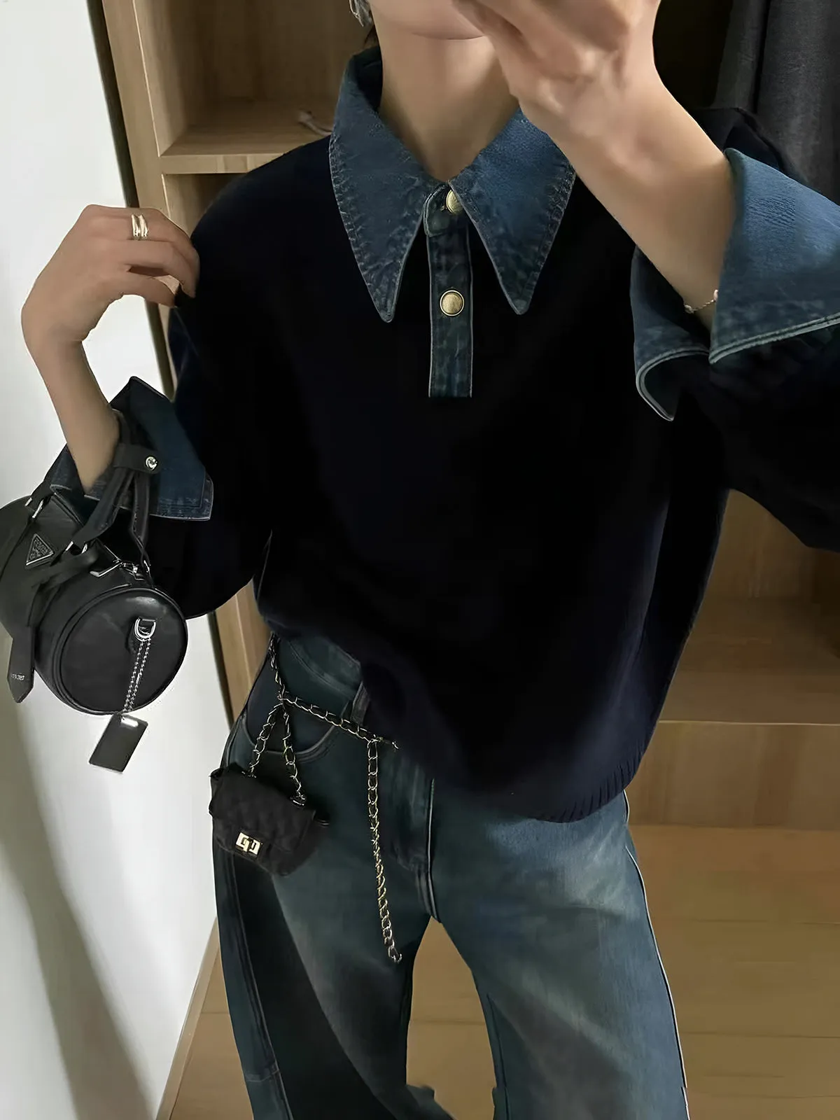 Charmaine | Denim-Collared Knit Sweater