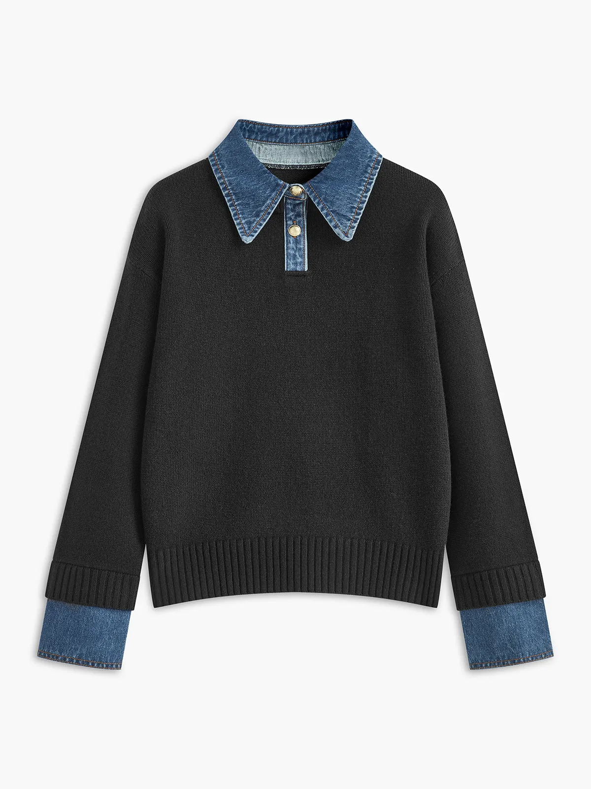 Charmaine | Denim-Collared Knit Sweater