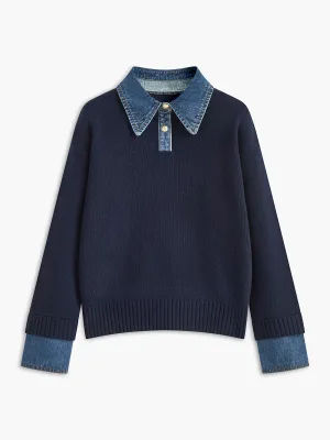 Charmaine | Denim-Collared Knit Sweater