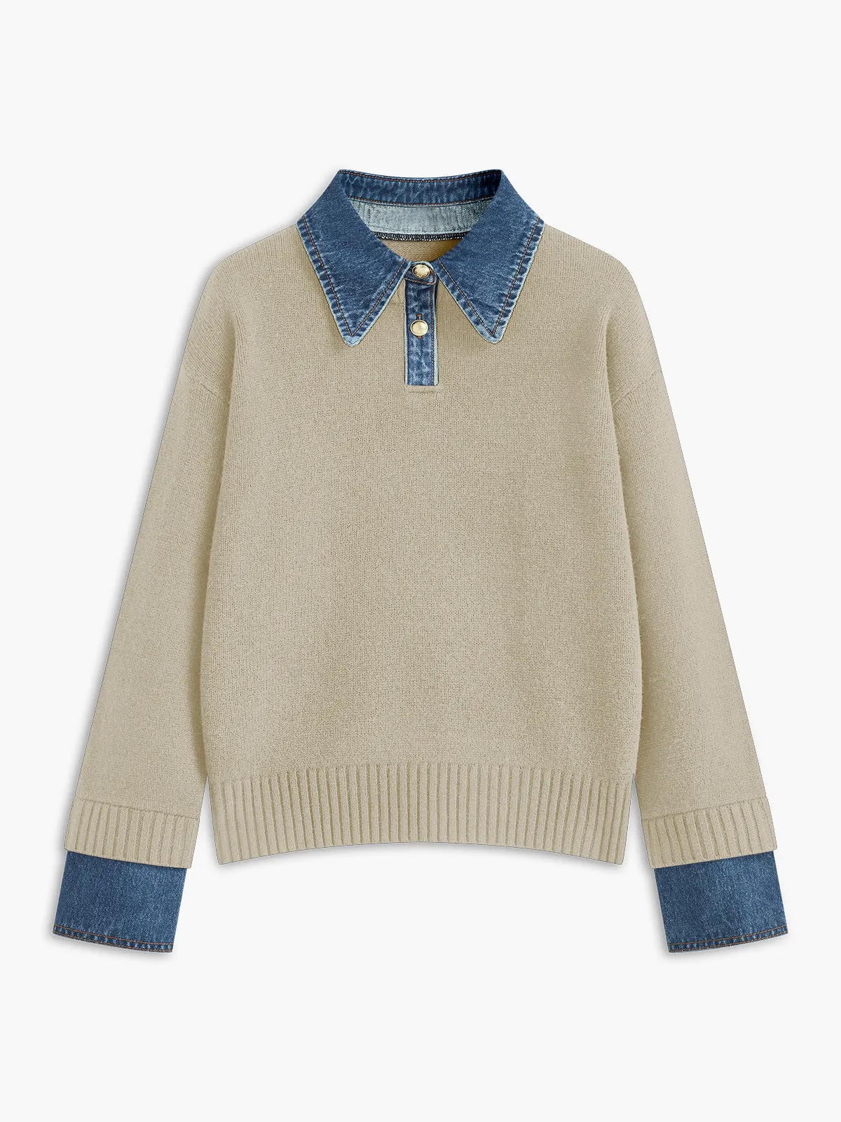 Charmaine | Denim-Collared Knit Sweater