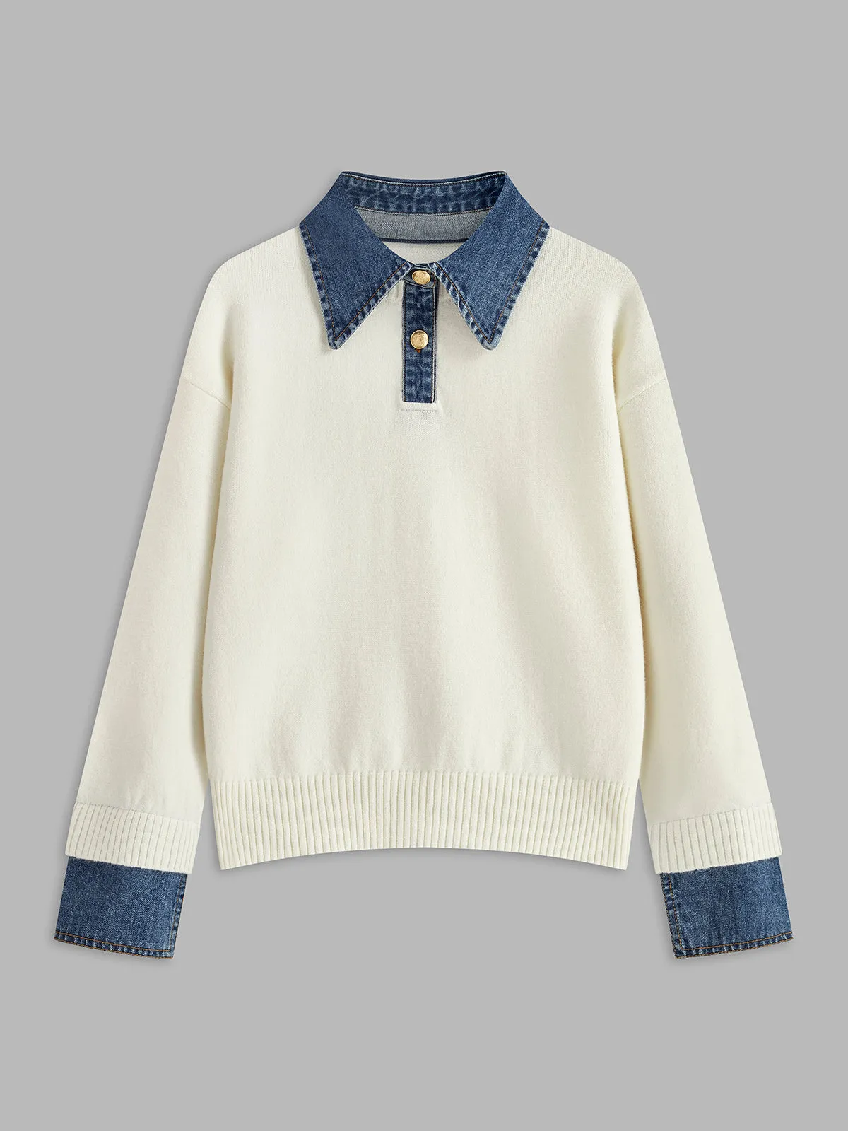 Charmaine | Denim-Collared Knit Sweater