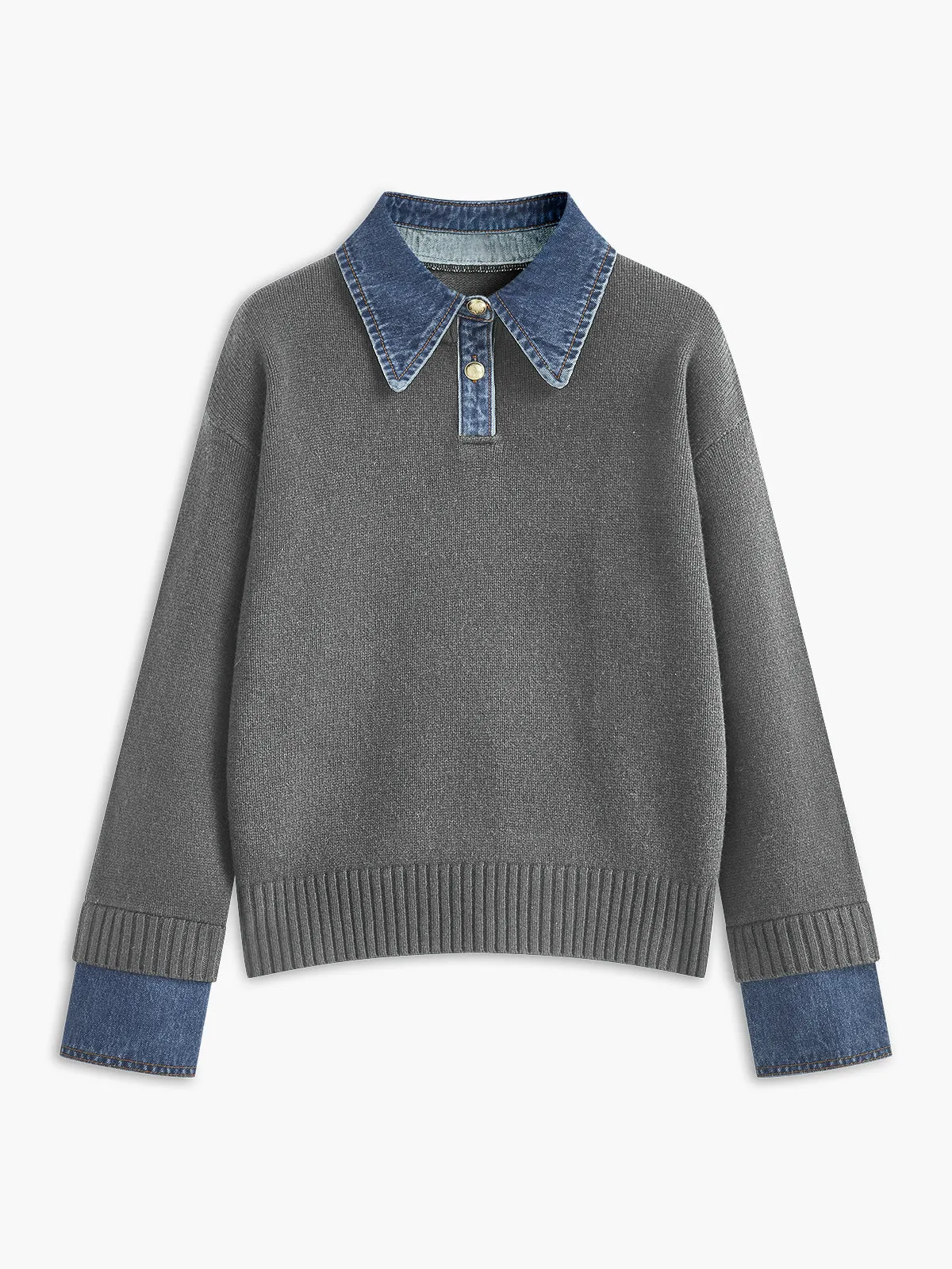 Charmaine | Denim-Collared Knit Sweater