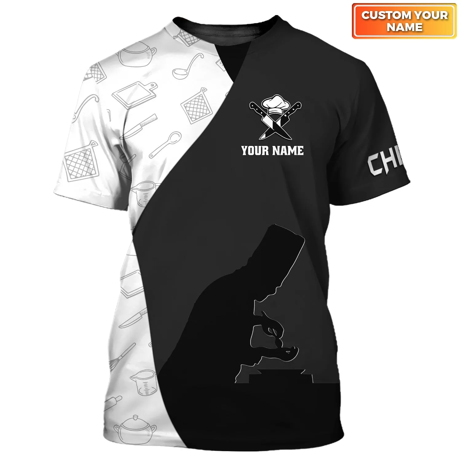 Chef Personalized Shirt Chef Apparel Chef Wear Cook Shirts Chef Uniform Black & White 2