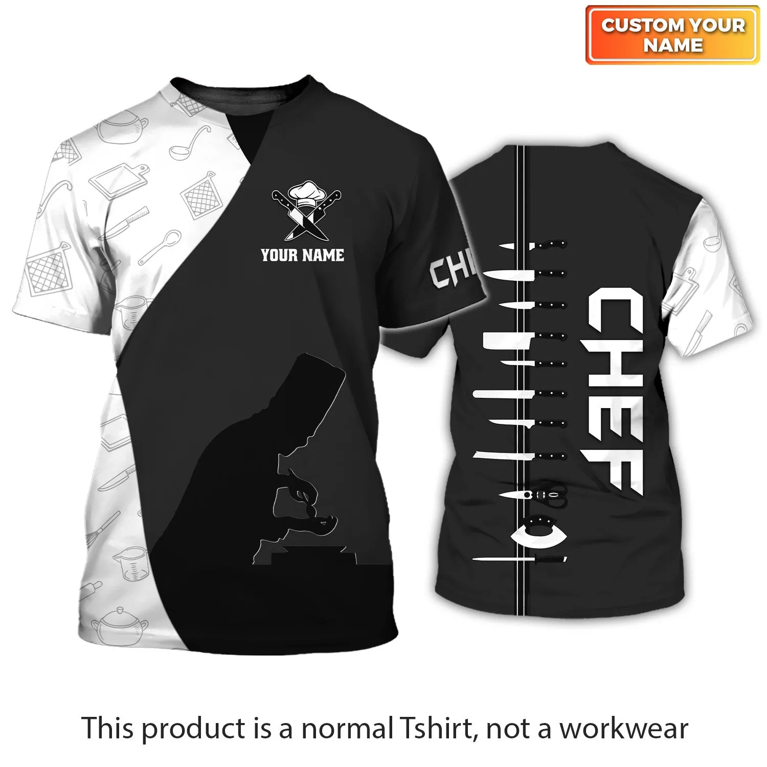 Chef Personalized Shirt Chef Apparel Chef Wear Cook Shirts Chef Uniform Black & White 2