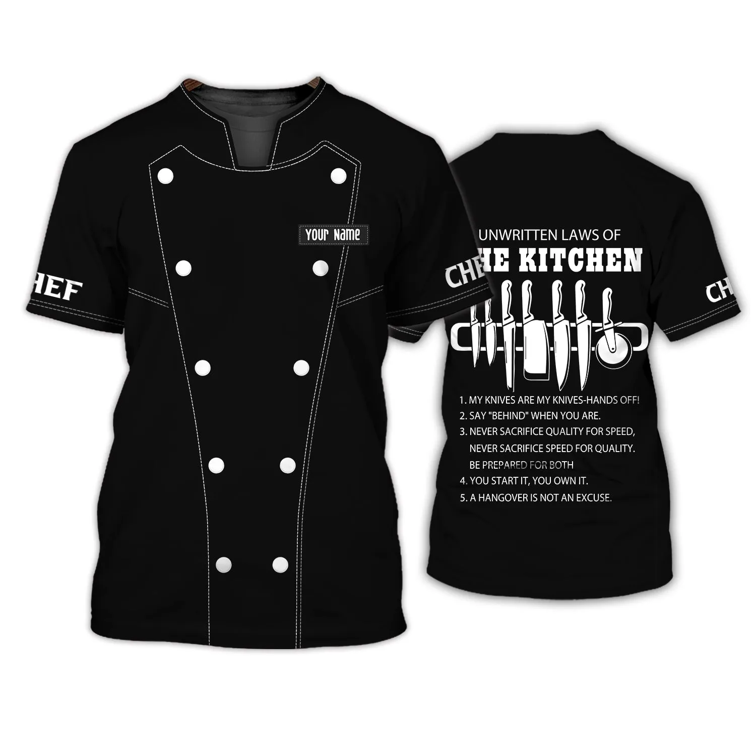 Chef Personalized Shirt Chef Apparel Chef Wear Cook Shirts Chef Uniform Black & White 4