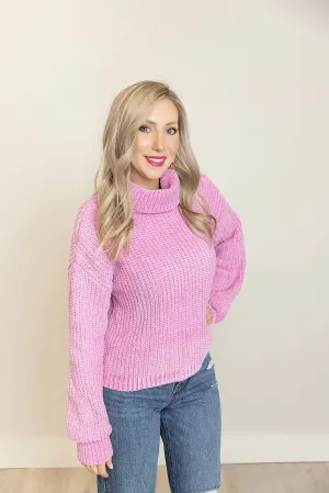 Chenille Turtleneck Sweater ~ Bubblegum Pink