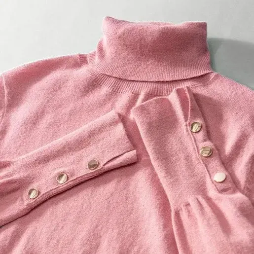Chic Forever Soft Knit Studded Sleeve Turtle Neck Top - FINAL SALE