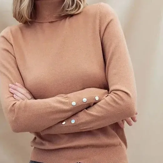 Chic Forever Soft Knit Studded Sleeve Turtle Neck Top - FINAL SALE