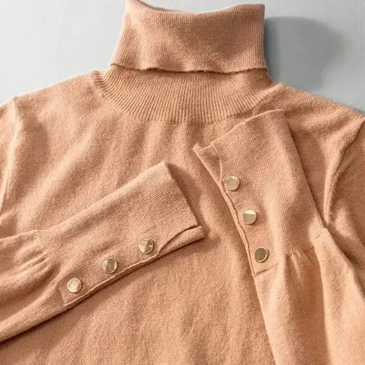 Chic Forever Soft Knit Studded Sleeve Turtle Neck Top - FINAL SALE