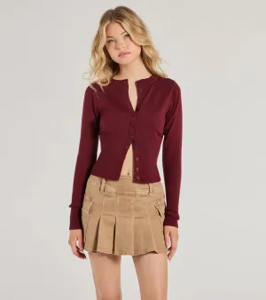 Chic Staple Crew Neck Cropped Knit Cardigan