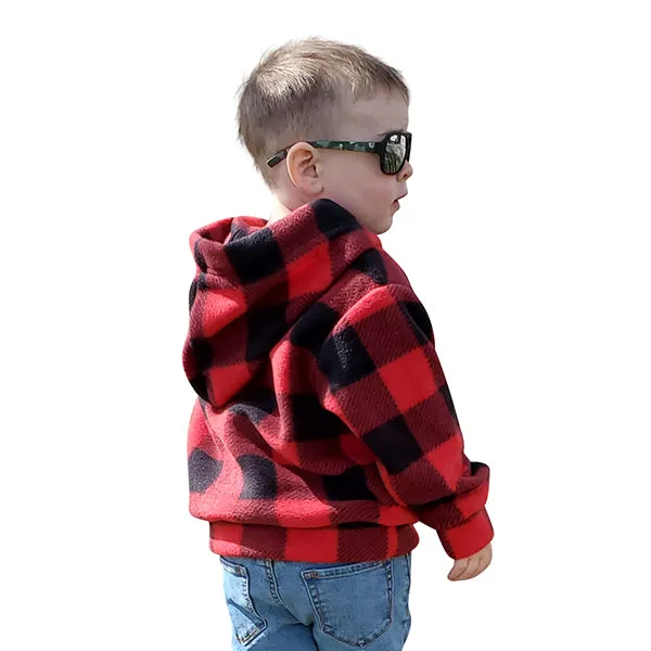 CHILD HOODED ZIP PULLOVER BUFFALO CHECK RED