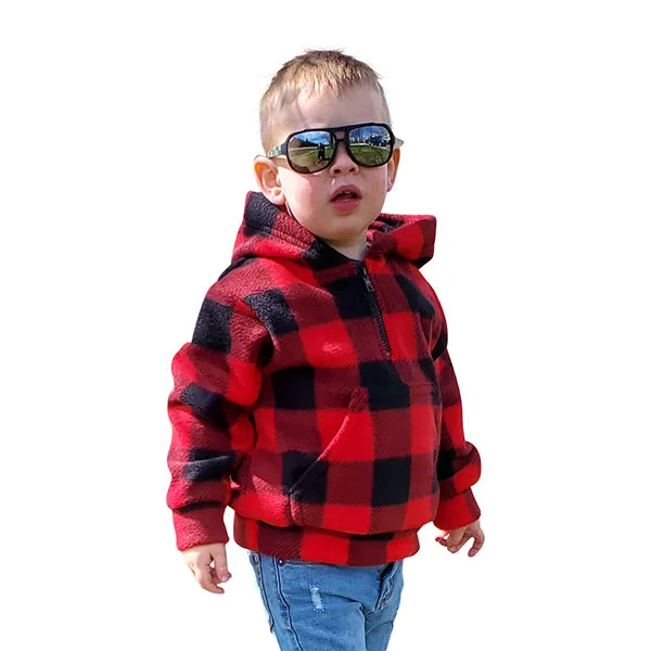 CHILD HOODED ZIP PULLOVER BUFFALO CHECK RED