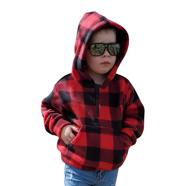 CHILD HOODED ZIP PULLOVER BUFFALO CHECK RED