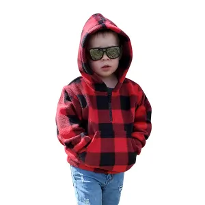 CHILD HOODED ZIP PULLOVER BUFFALO CHECK RED