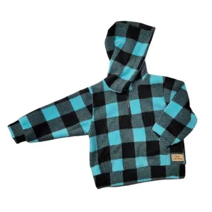 CHILD HOODED ZIP PULLOVER BUFFALO CHECK TEAL