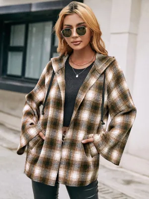 Christine Pocketed Plaid Long Sleeve Hooded Jacket