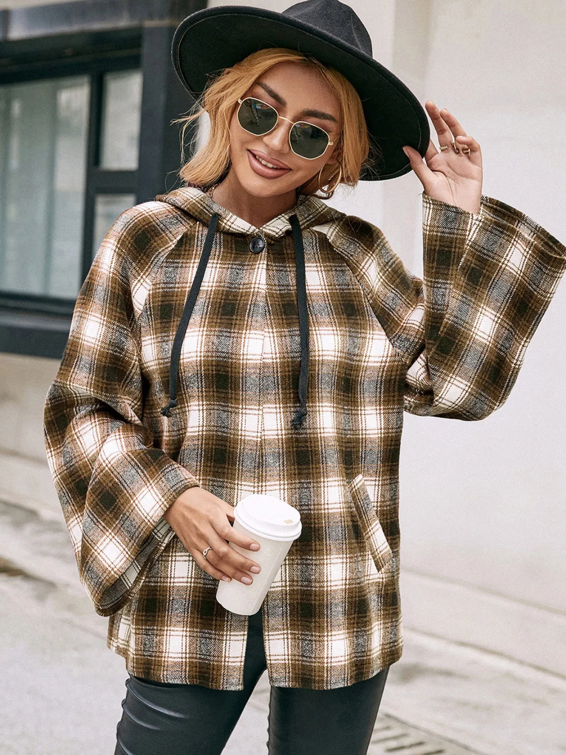 Christine Pocketed Plaid Long Sleeve Hooded Jacket