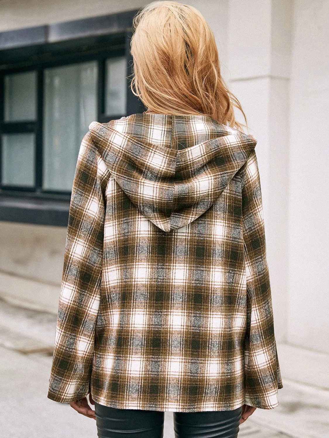 Christine Pocketed Plaid Long Sleeve Hooded Jacket