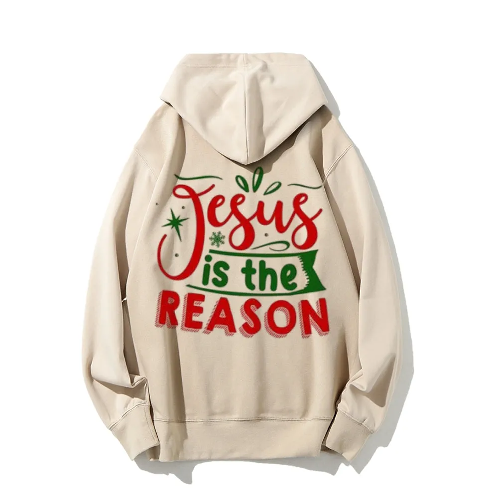 Christmas Jesus Is The Reason Graphic Pullover With Kangaroo Pocket Hoodies