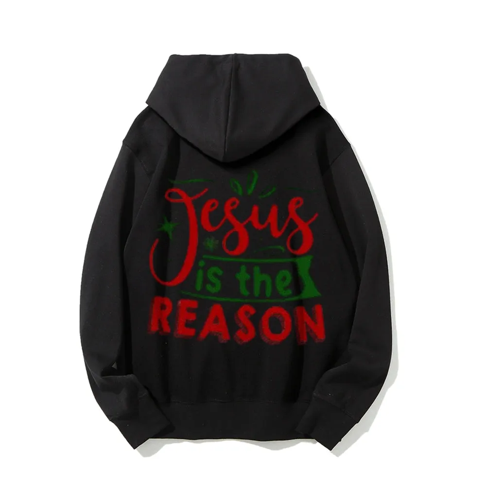 Christmas Jesus Is The Reason Graphic Pullover With Kangaroo Pocket Hoodies