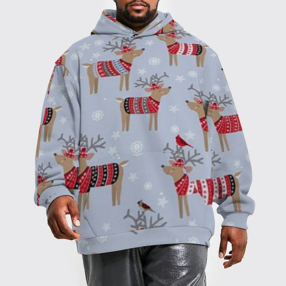 Christmas Reindeer Graphic Pullover With Kangaroo Pocket Hoodies