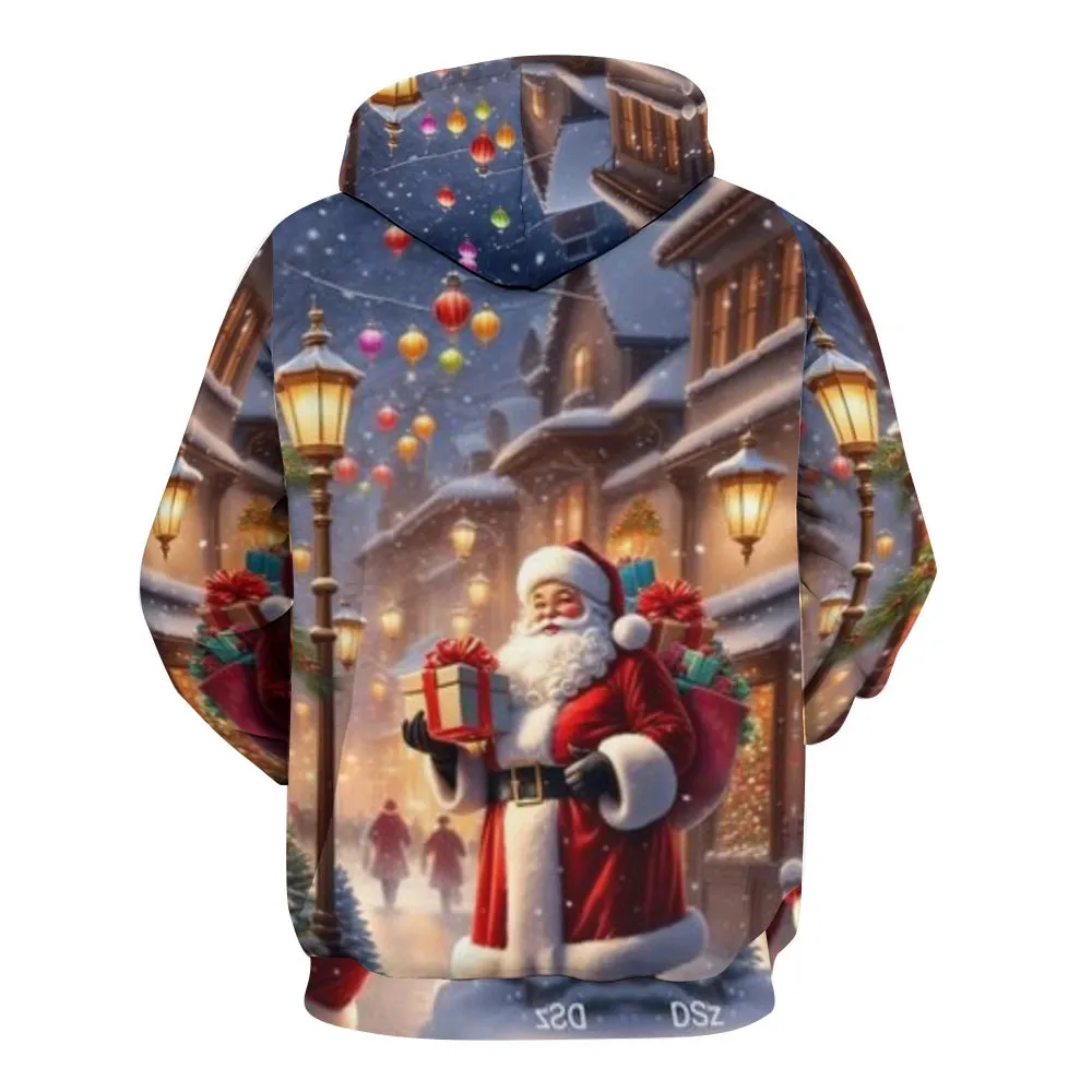 Christmas Santa Claus Graphic Pullover With Kangaroo Pocket Hoodies