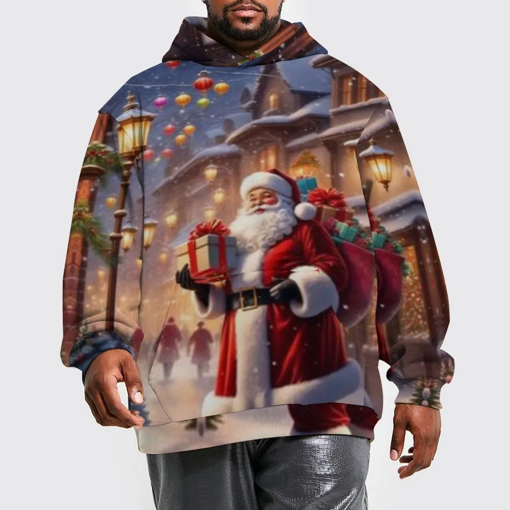 Christmas Santa Claus Graphic Pullover With Kangaroo Pocket Hoodies