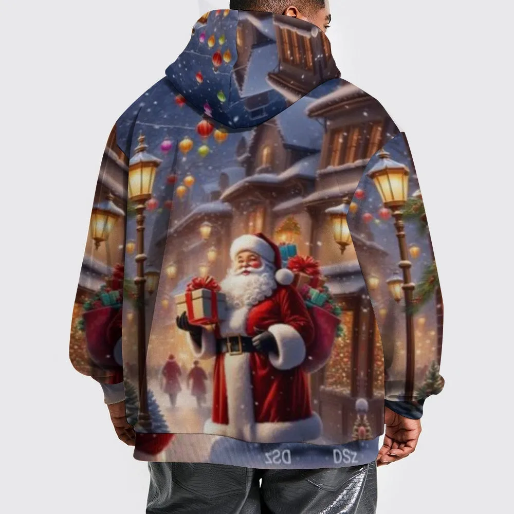Christmas Santa Claus Graphic Pullover With Kangaroo Pocket Hoodies