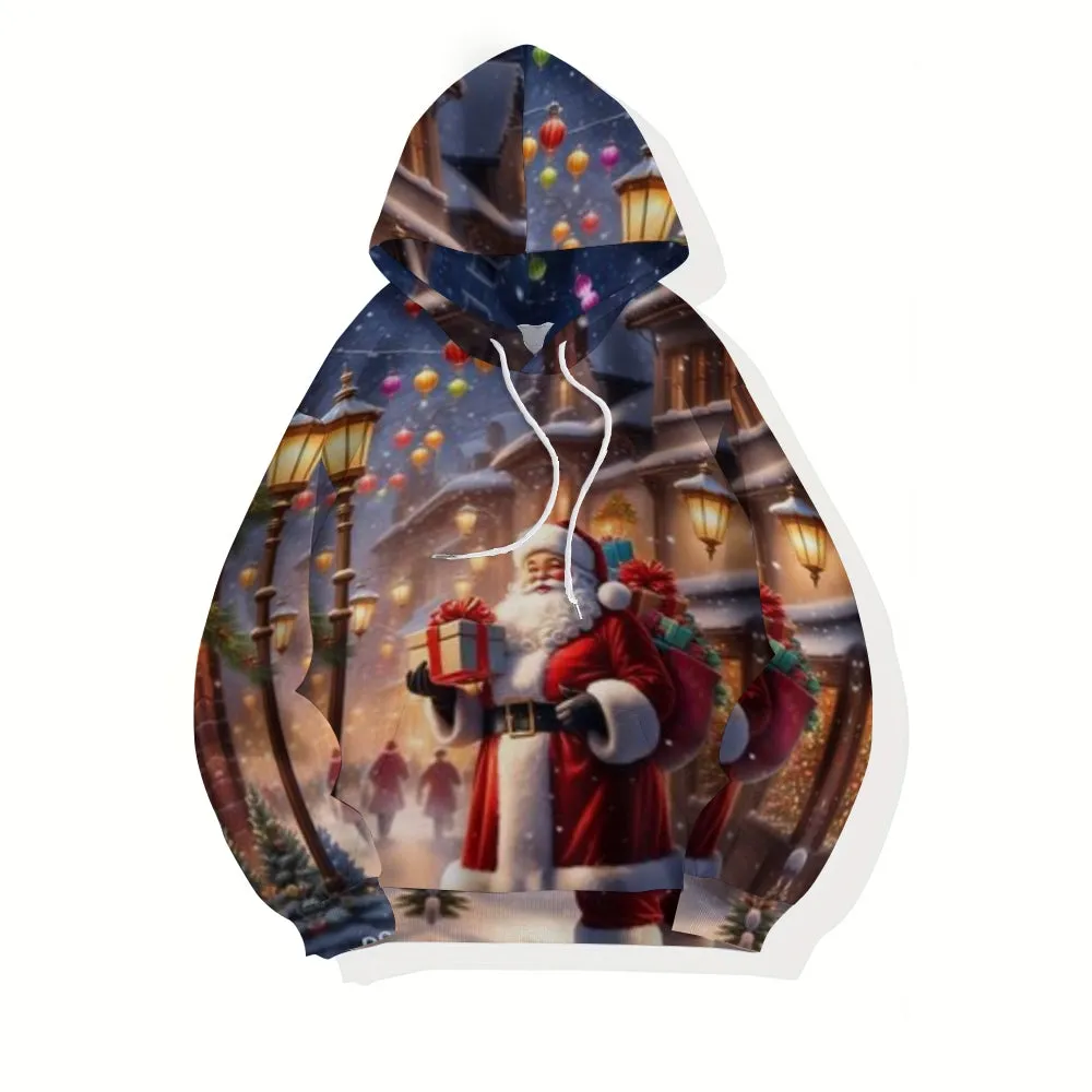 Christmas Santa Claus Graphic Pullover With Kangaroo Pocket Hoodies