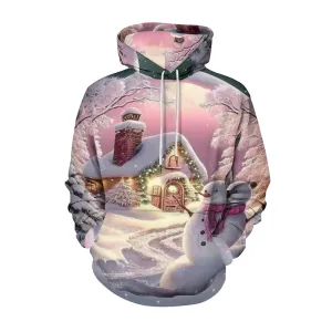 Christmas Winter Snow House Graphic Pullover With Kangaroo Pocket Hoodies