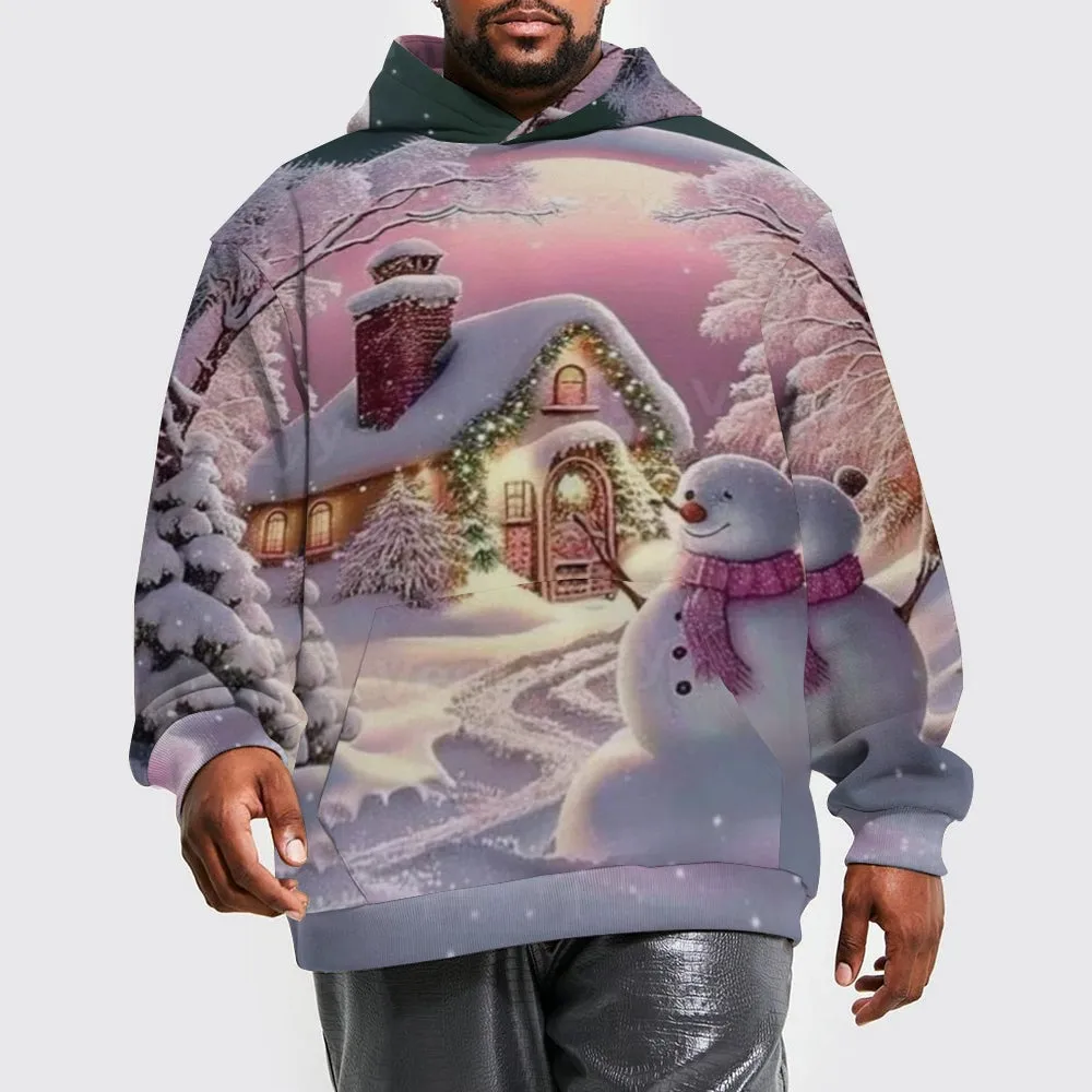 Christmas Winter Snow House Graphic Pullover With Kangaroo Pocket Hoodies