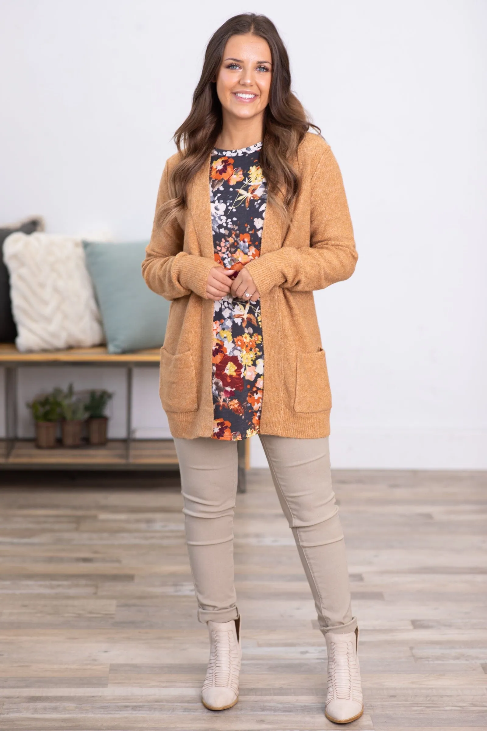 Cinnamon Melange Cardigan With Pockets