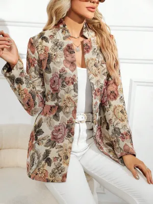 Clasi Floral Print Open Front Coat