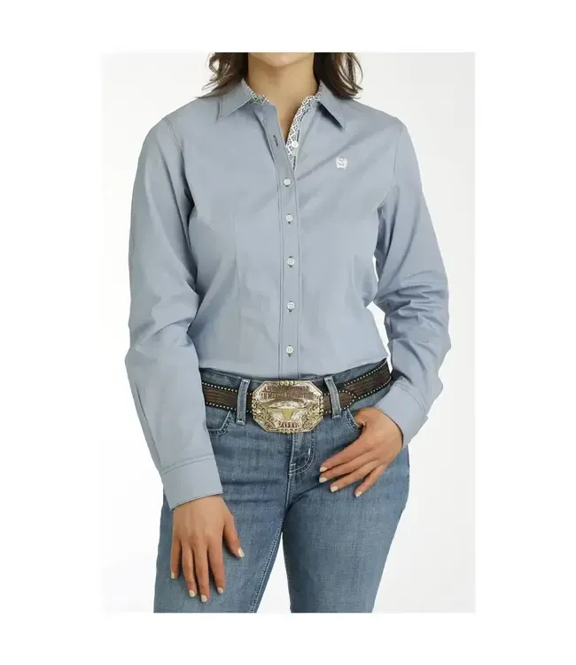 CLMSW9165049-Blue Ladies L/S  Shirt Striped Print