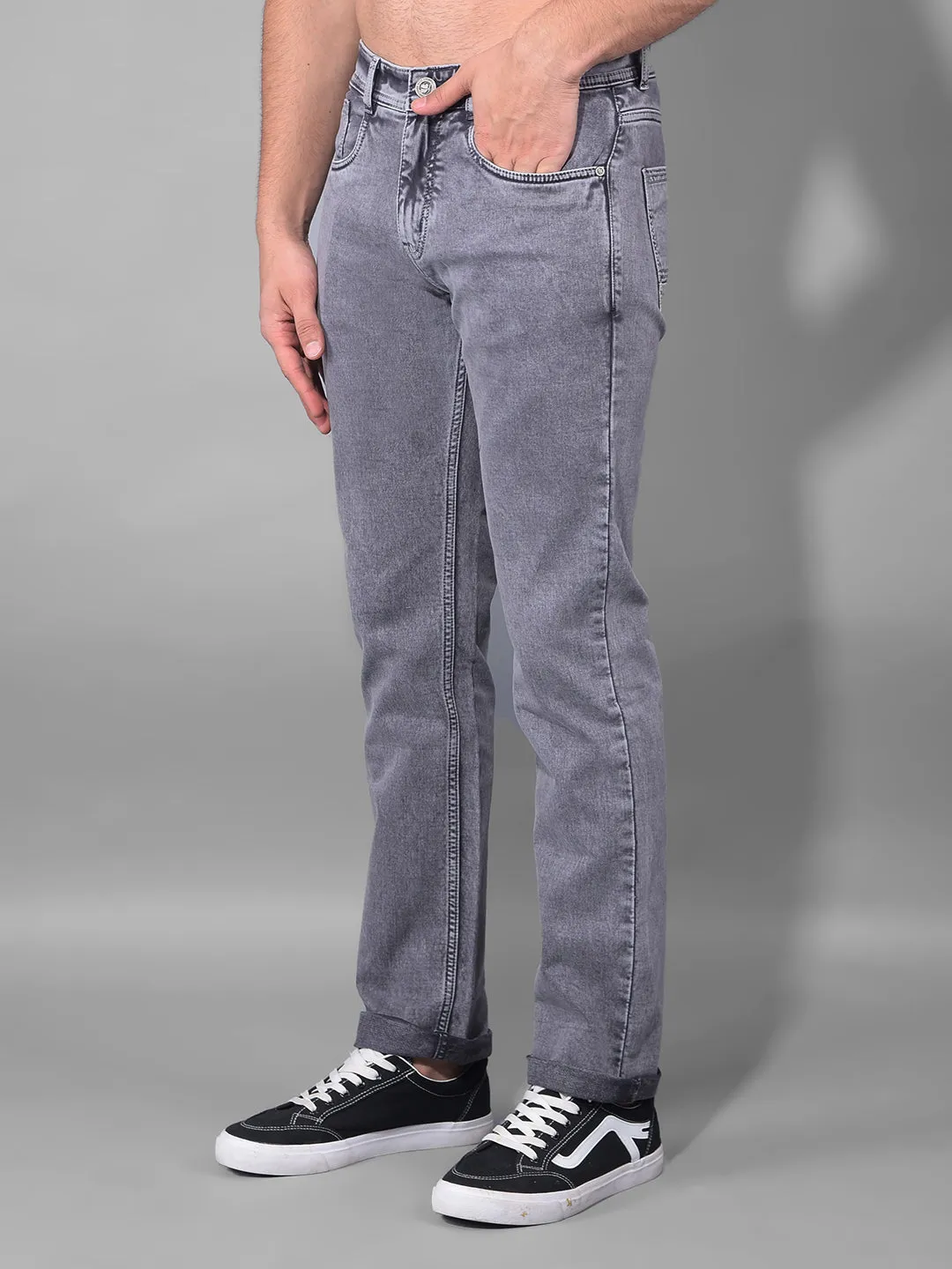 COBB Washed Grey Straight Fit Premium Jeans
