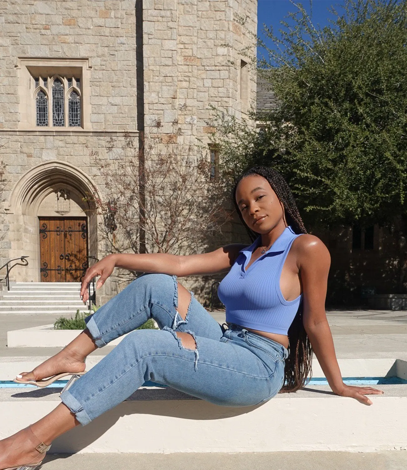 Collared Tank Top(Blue)