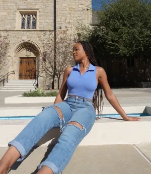 Collared Tank Top(Blue)
