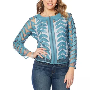 Colleen Lopez Women's Modern Mesh Faux Leather Leaf Jacket