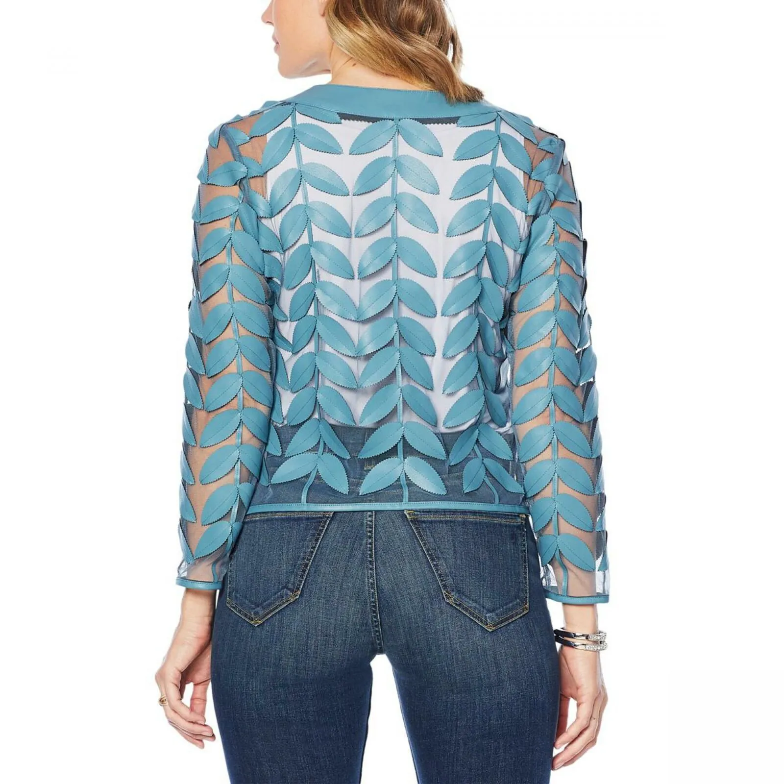 Colleen Lopez Women's Modern Mesh Faux Leather Leaf Jacket