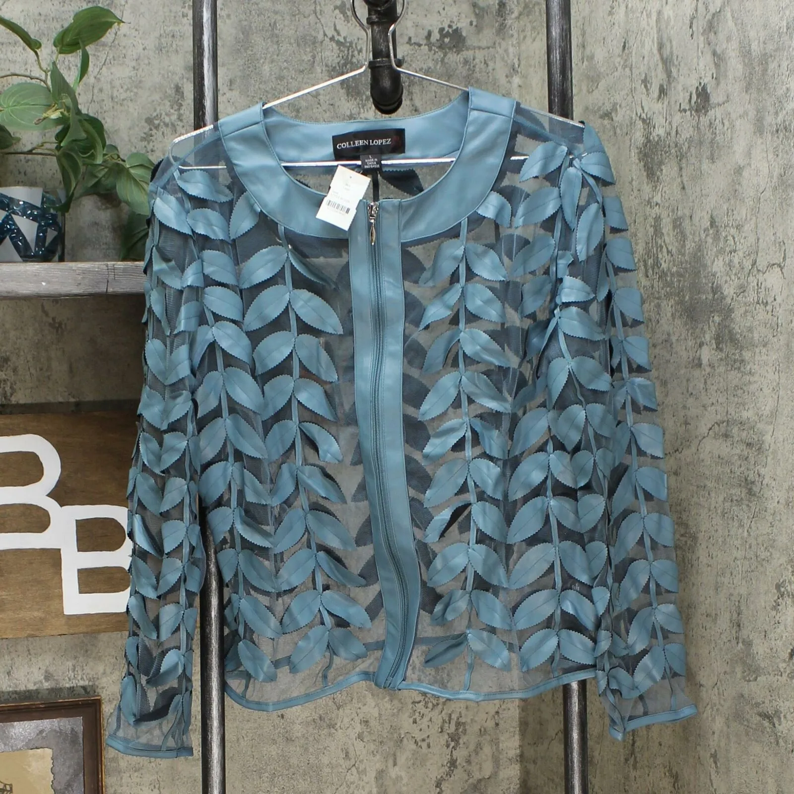 Colleen Lopez Women's Modern Mesh Faux Leather Leaf Jacket